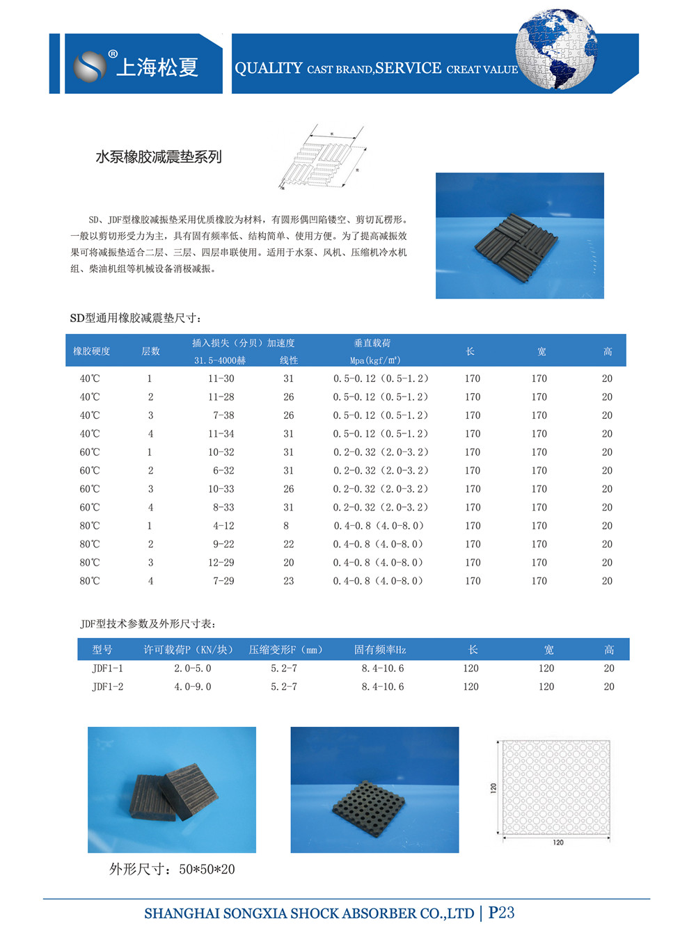 SD型橡膠減振墊參數